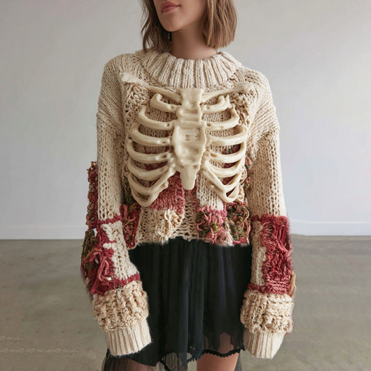 Women's Vintage Skeleton Patchwork Art Cozy Sweater