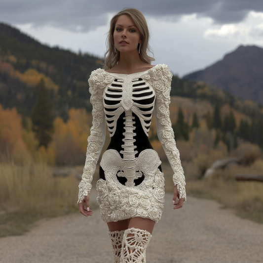 Halloween Human Anatomy Design Women's Knit Sweater Dress