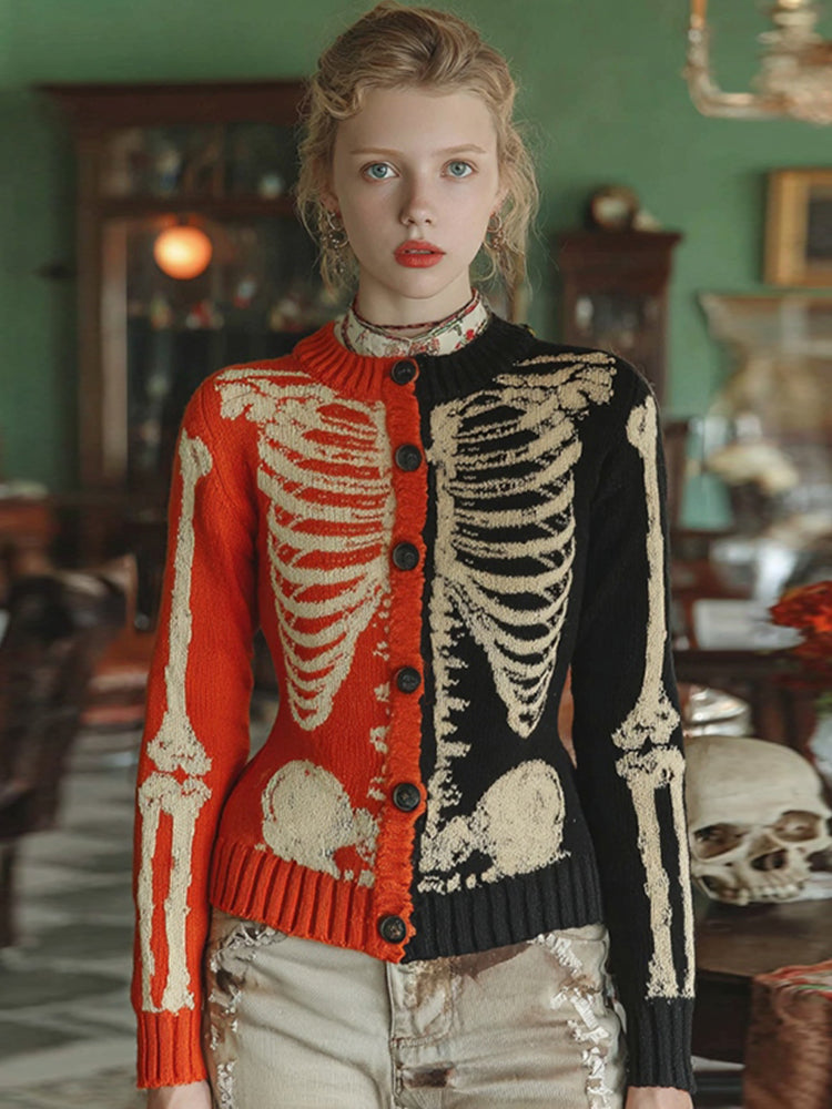 Women's Halloween Anatomy Art Cozy Knit Sweater Cardigan