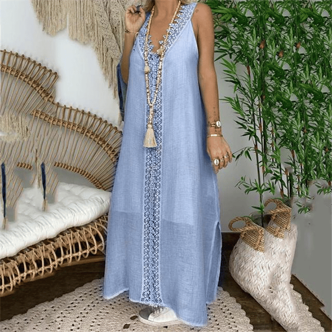 Women's V-neck Lace Stitching Dress