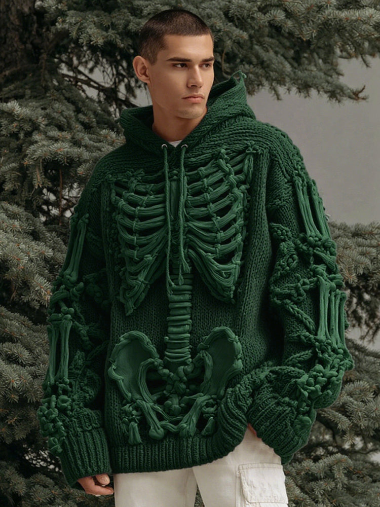 Men's Halloween Skeleton Art Knit Hooded Sweater