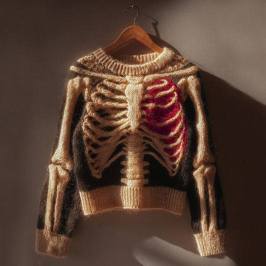 Vintage Halloween Human Anatomy Art Sense Thick Needle Round Neck Sweater