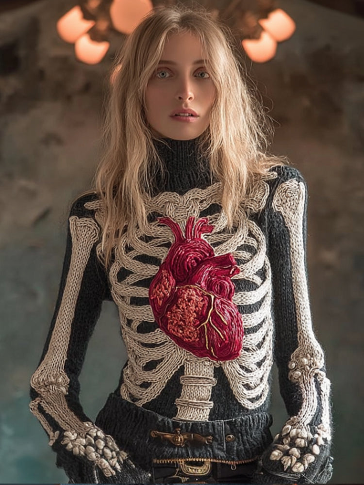 Female Anatomy Art And Heart High Collar Sweater