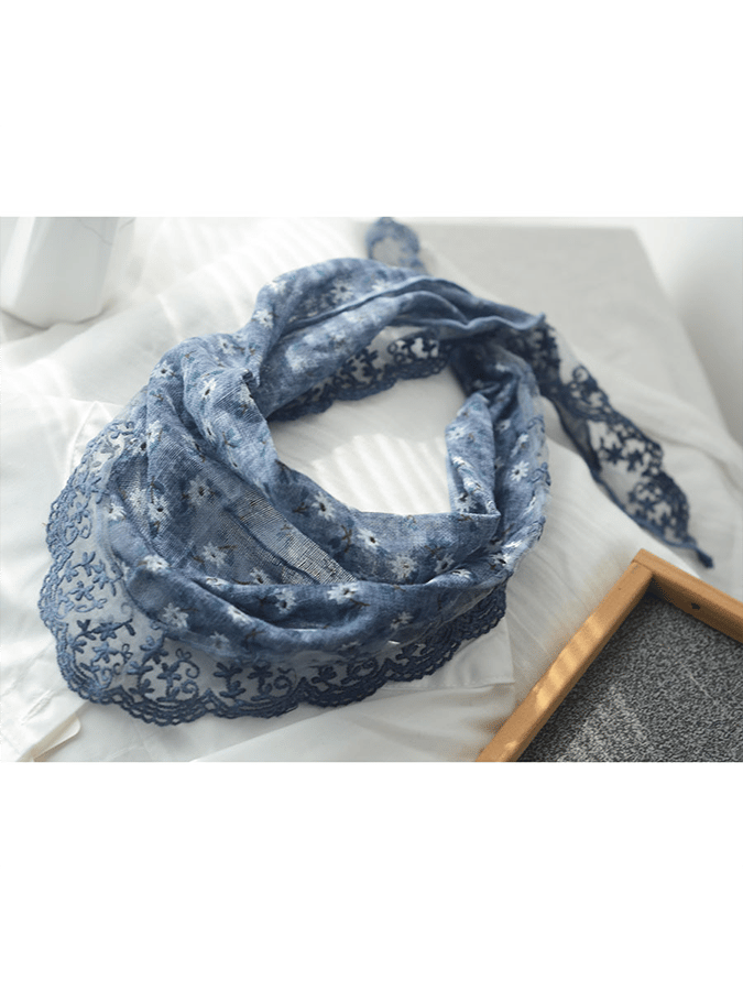 Airrys™ Women's Linen Vintage Floral Lace Triangle Scarf