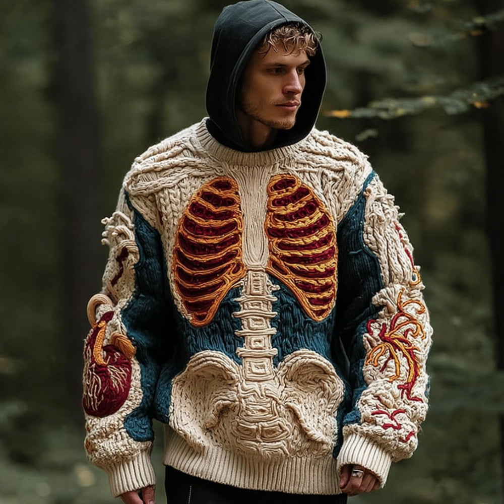 Men's Halloween Human Anatomy Art Multi-color Round Neck Sweater