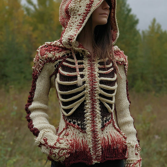 Women's Halloween Anatomy Art Knit Hooded Sweater