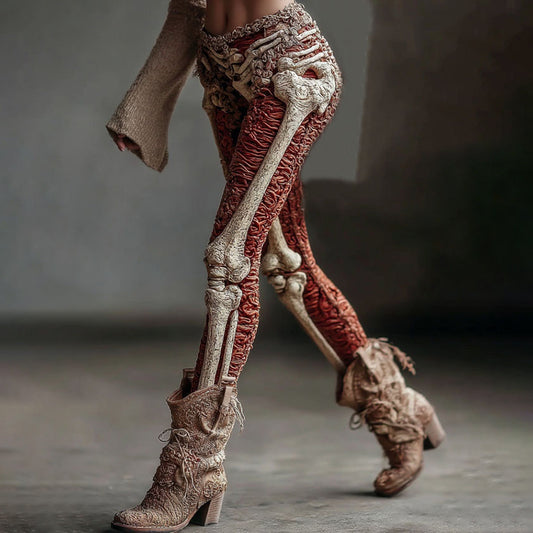 Women's Vintage Halloween Skeleton Art Knit Leggings