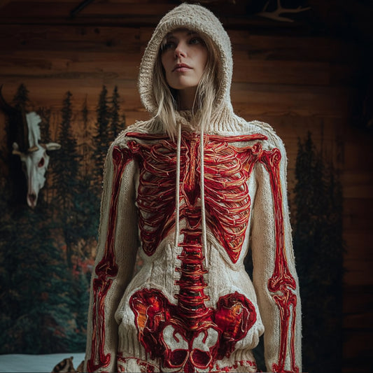 Women Halloween Bloody Anatomy Art Hooded Sweater