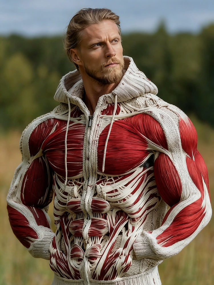 Muscles Anatomical Art Men's Casual Warm Zip-up Sweater