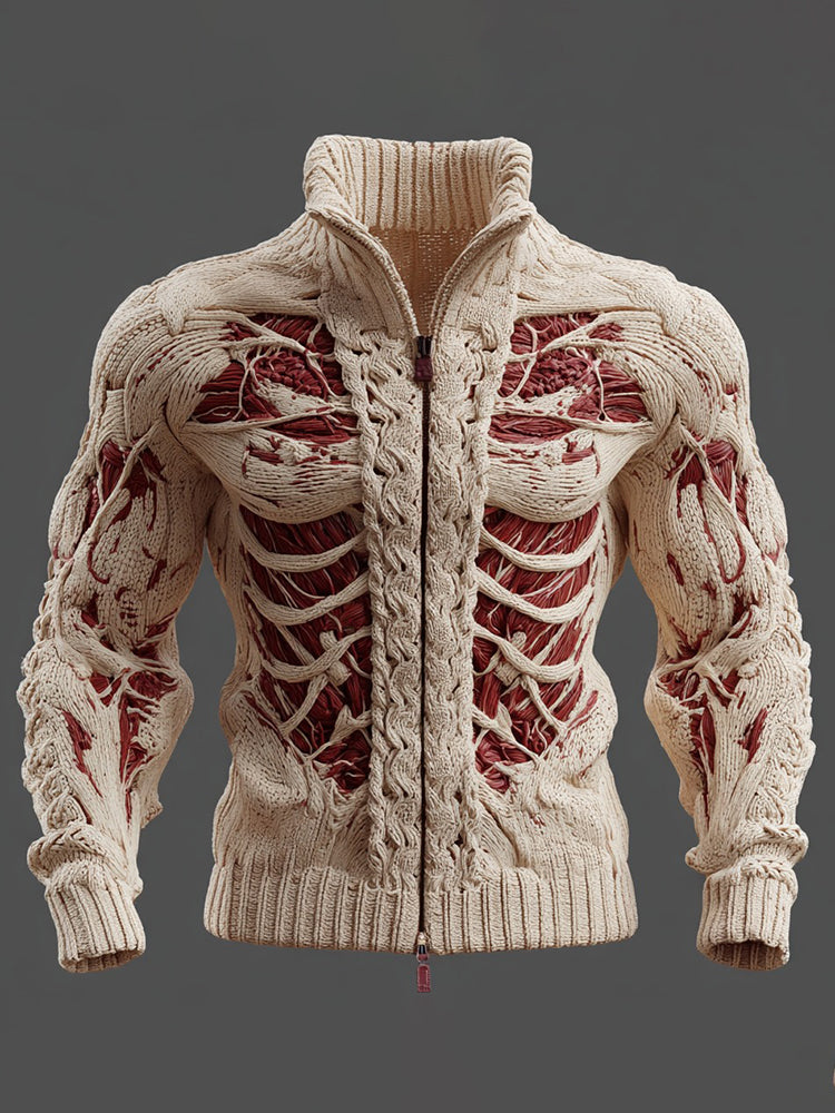 Men's Muscle Art Knit Zippered Jacket
