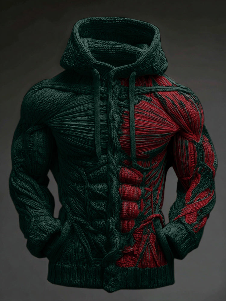 Men's Vintage Skeleton Muscles Art Cozy Hooded Sweater