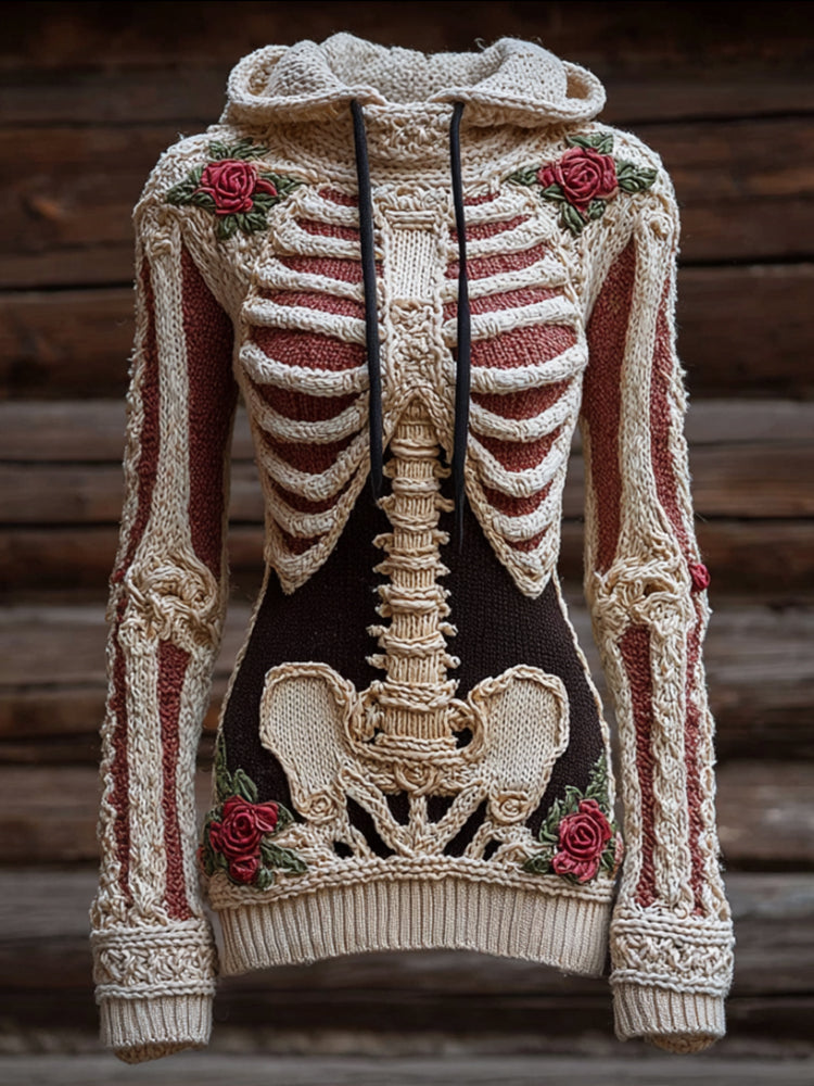 Halloween Anatomy Art Flower Vintage Hooded Sweater