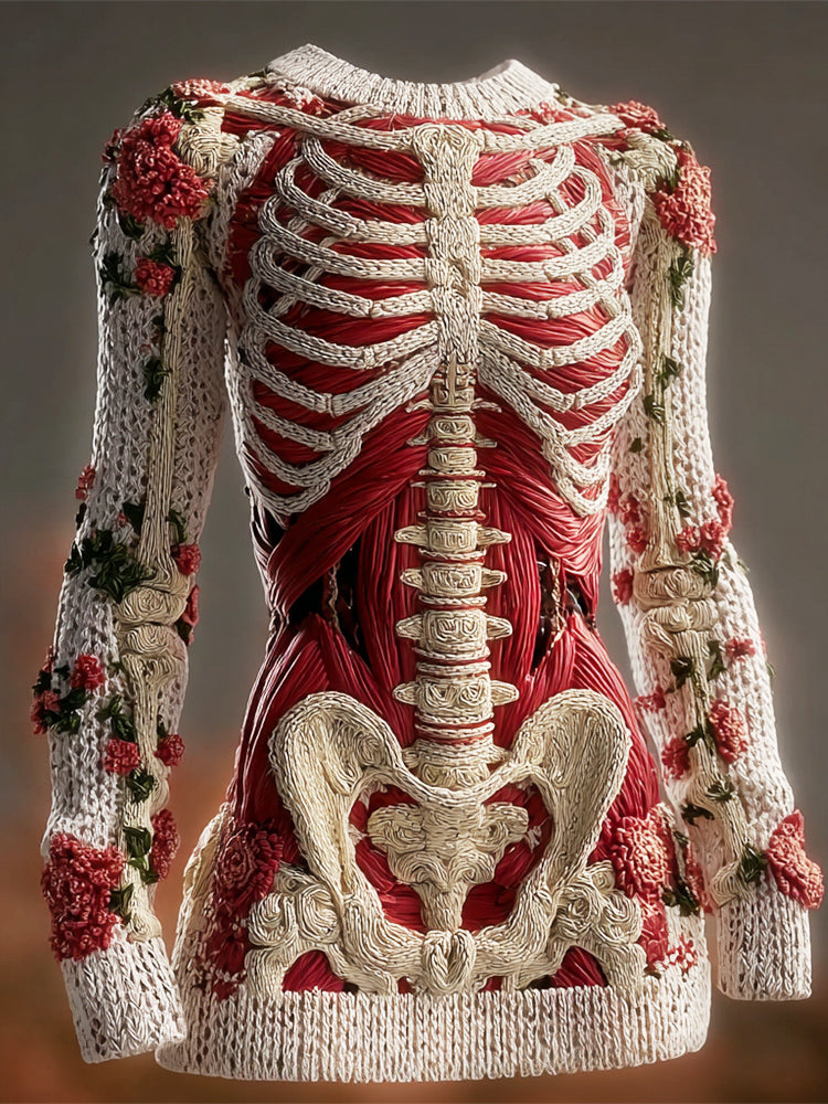 Halloween Muscle Anatomy Floral Art Women's Knit Slim-fit Sweater