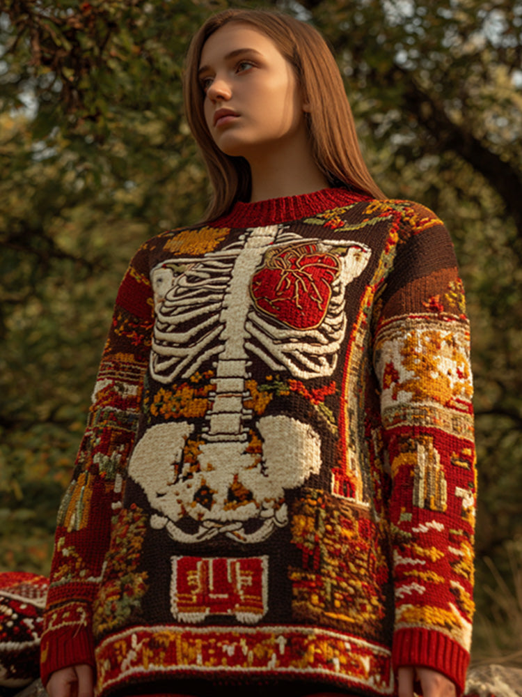 Vintage Halloween Anatomical Heart And Floral Art Sweater