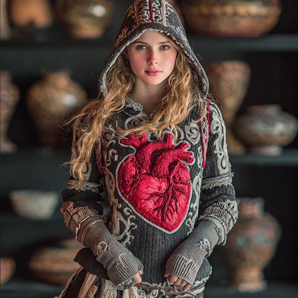 Women's Halloween Human Anatomy And Heart Art Realistic Hooded Sweater