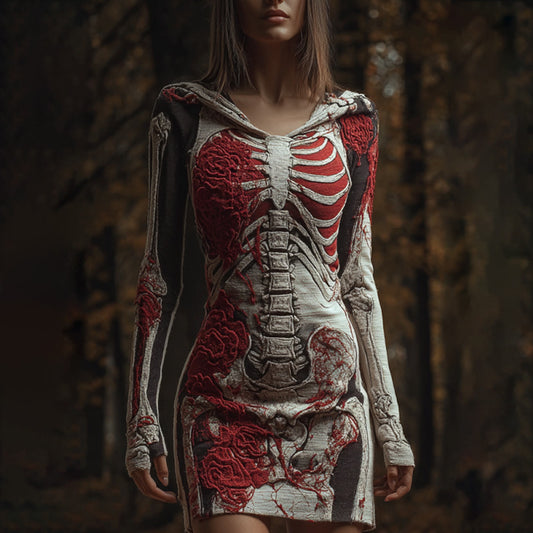 Halloween Skull Floral Knitted Warm Hooded Sweater