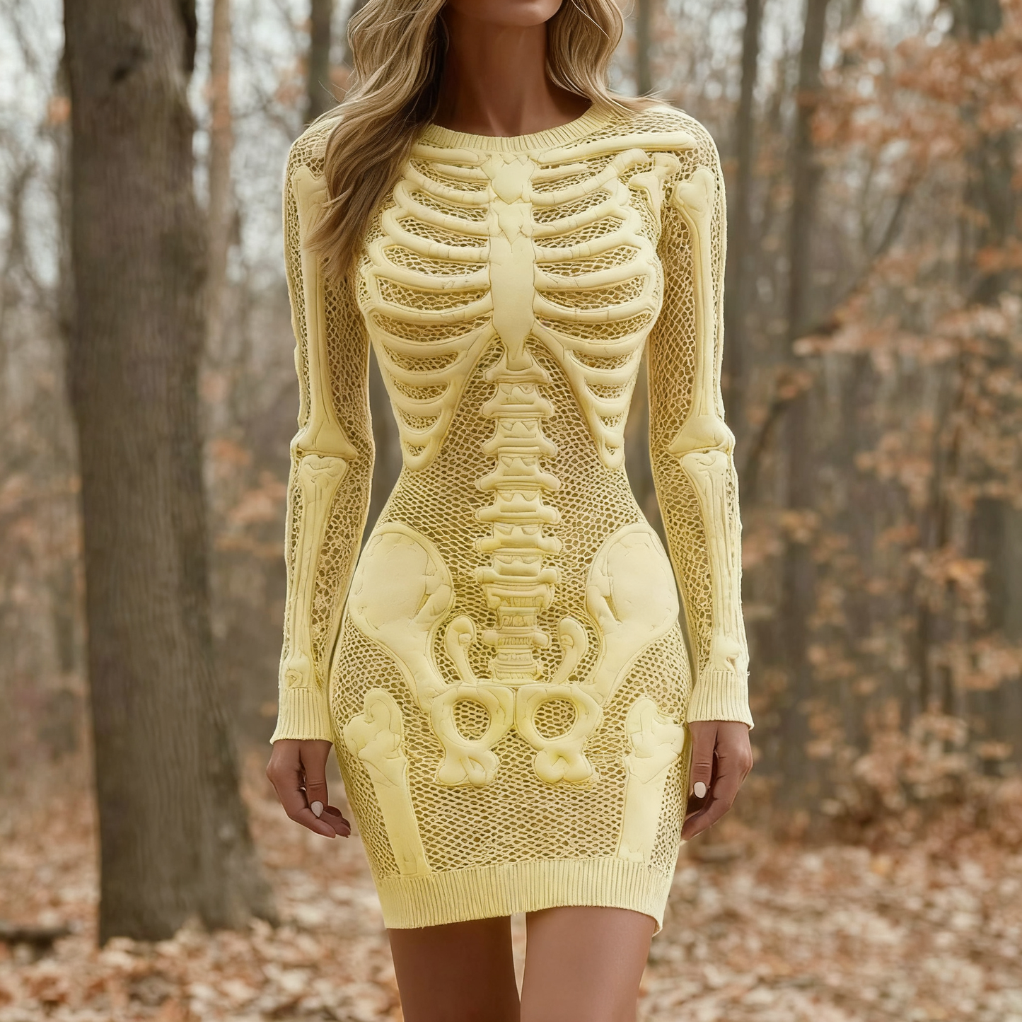 Women's Vintage Halloween Skeleton Bones Comfortable Elegant Sweater Dress