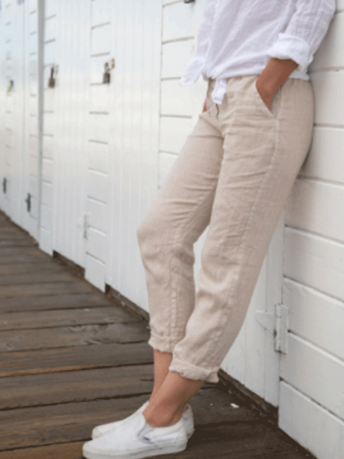 Casual Solid Linen Trousers