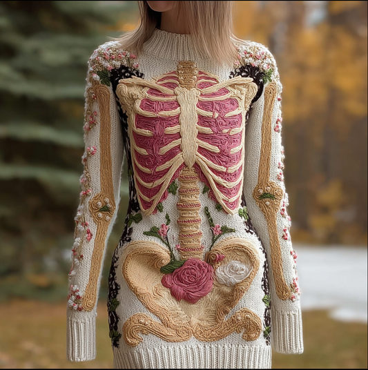 Halloween Human Anatomy Design Women's Knit Sweater Dress
