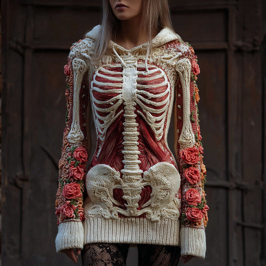 Halloween Anatomy Art Flower Clash Vintage Hooded Sweater