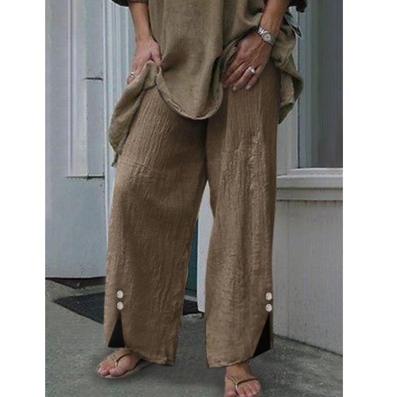 New Loose Beach Pants Solid Color Button Wide Leg Casual Trousers