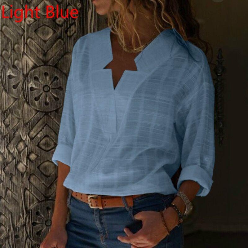 Casual shirt women V-neck long-sleeved solid color top