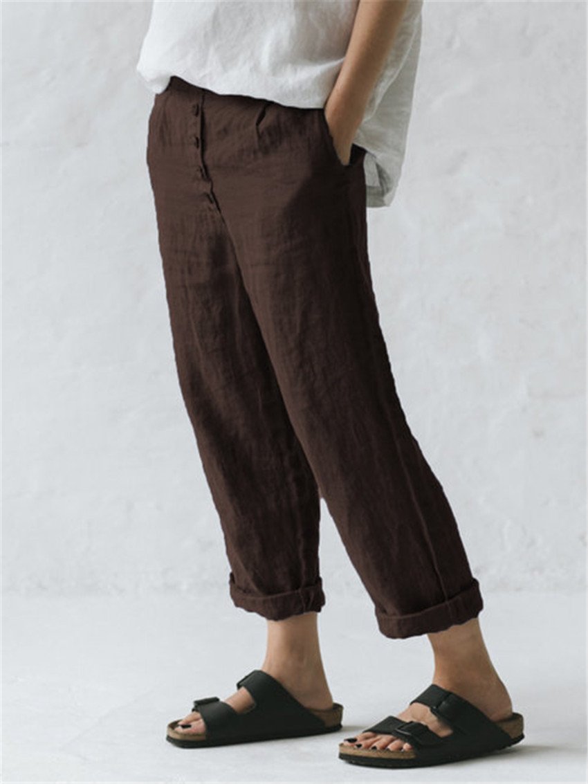 Women's Linen Pocket Button Down Casual Oversized Pants