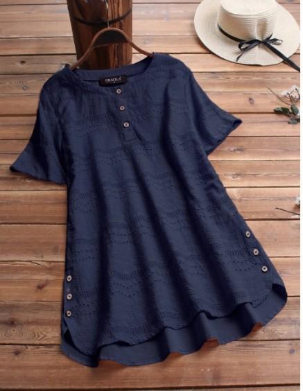 Embroidered Cool Fashion Short Sleeve Button Women's Top