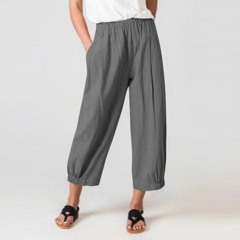 Loose harem high waist cotton linen cropped wide-leg women's pants