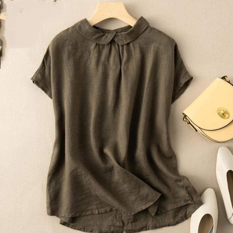 Cotton linen retro baby collar loose top