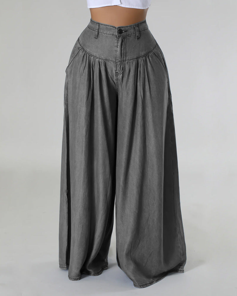 Solid Color Long Wide Leg Flared Pants