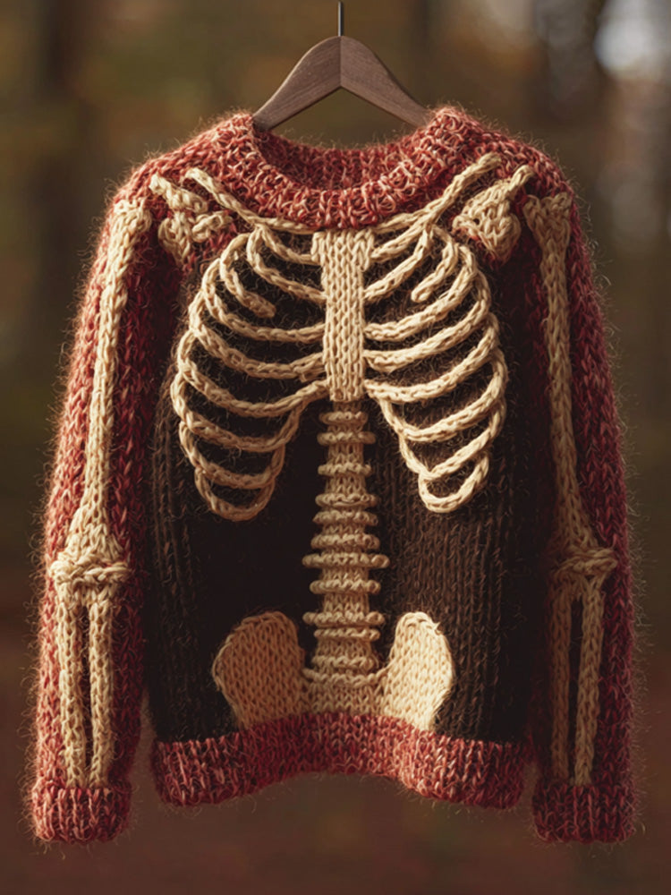 Vintage Halloween Human Anatomy Art Sense Thick Needle Round Neck Sweater