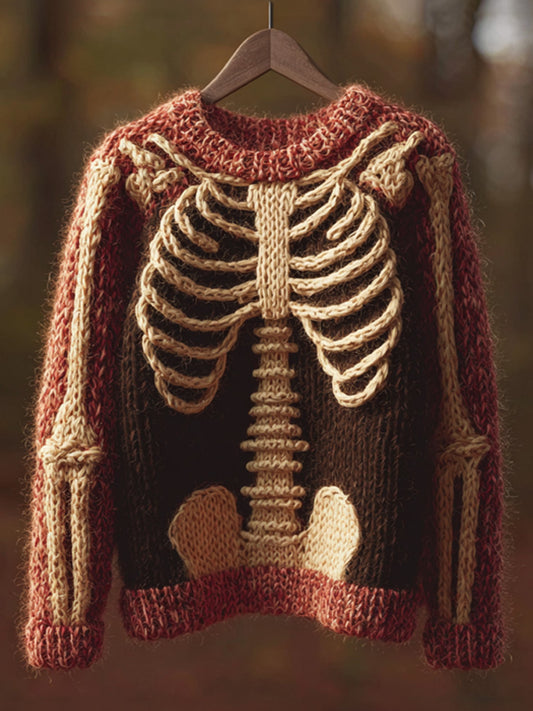 Vintage Halloween Human Anatomy Art Sense Thick Needle Round Neck Sweater