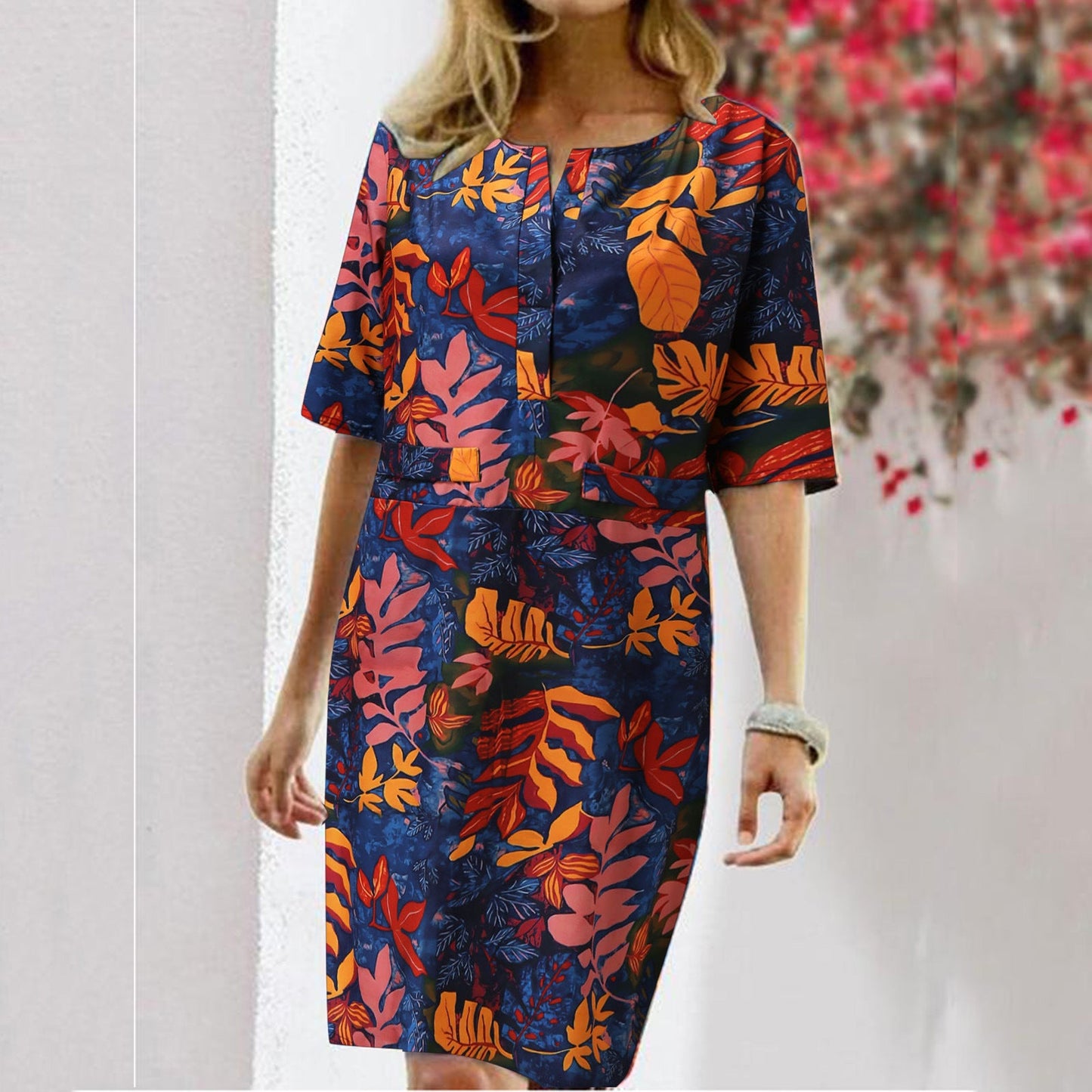 Women Vintage Tunicas Retro Floral Print Slite Dresses