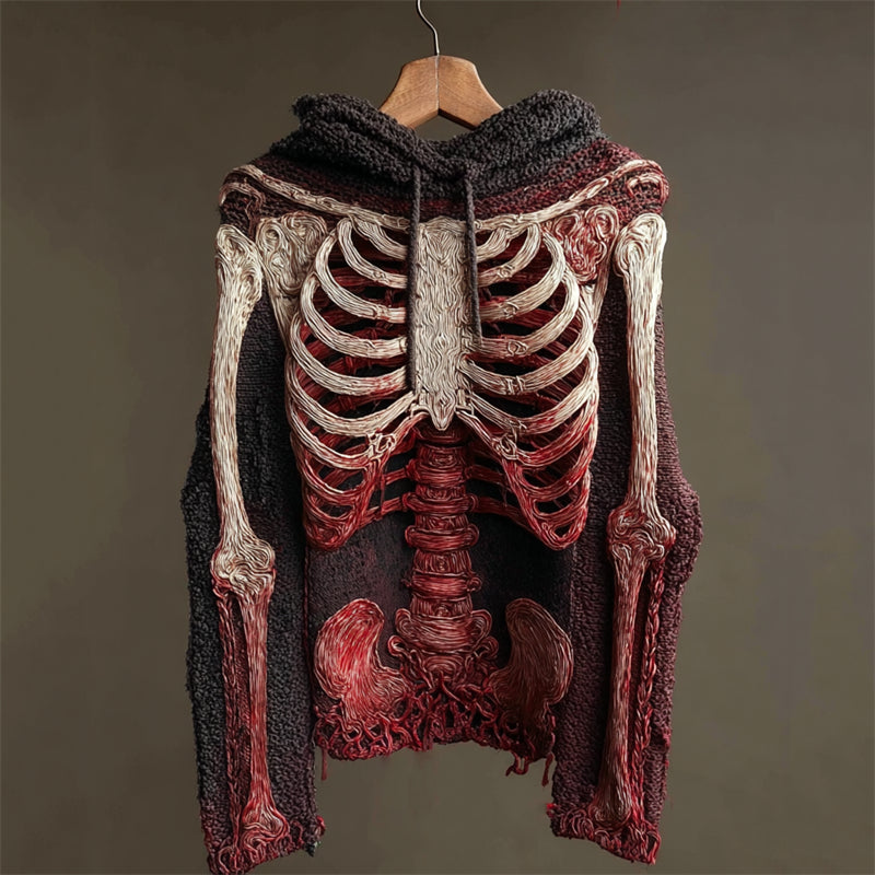 Halloween Bloody Skeleton Cozy Knit Hooded Sweater