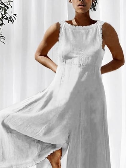 Women's Resort Solid Lace Sleeveless Loose Jumpsuit