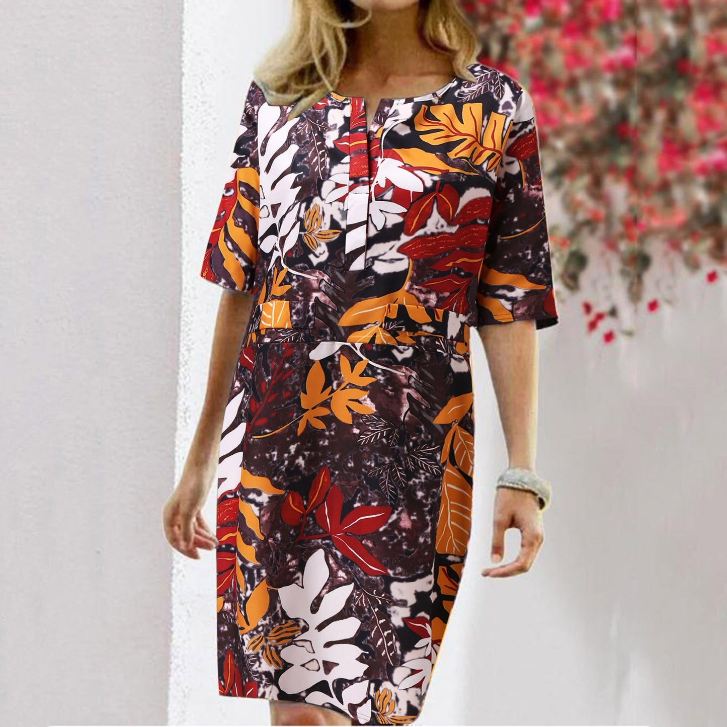 Women Vintage Tunicas Retro Floral Print Slite Dresses
