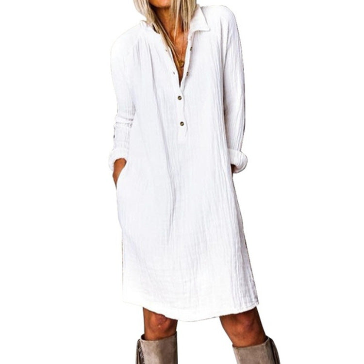 Women Fashion Loose Solid Color Cotton Linen Casual Dresses