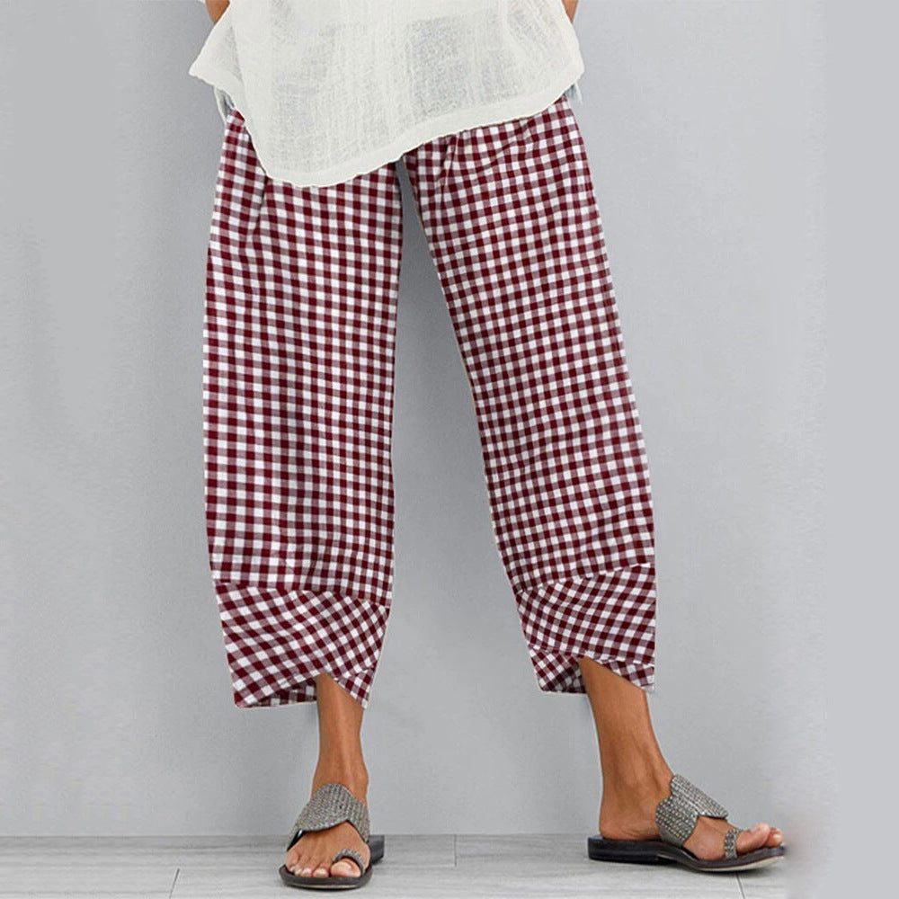 Classic black and white grid texture casual pants radish pants