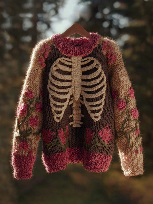 Vintage Halloween Human Anatomy Art Sense Thick Needle Round Neck Sweater