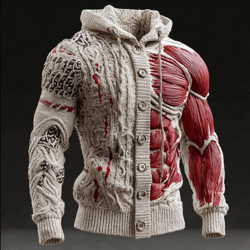 Halloween Human Anatomy Art Hooded Retro Cardigan Sweater
