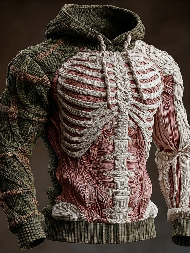 Halloween Horror Muscle & Skeleton Anatomy Art Men's Knit Hoodie