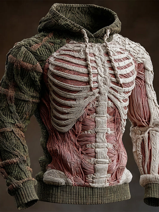 Halloween Horror Muscle & Skeleton Anatomy Art Men's Knit Hoodie