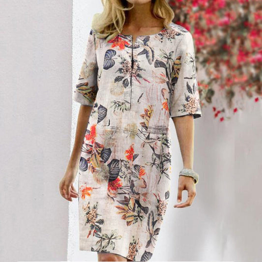 Women Vintage Tunicas Retro Floral Print Slite Dresses