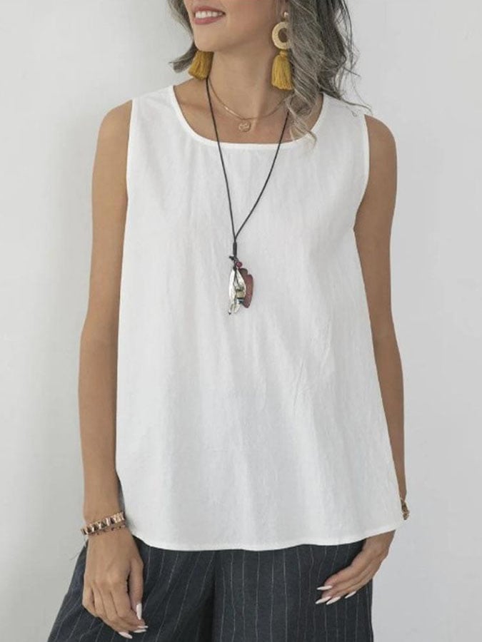 Solid Linen Sleeveless Tank Top