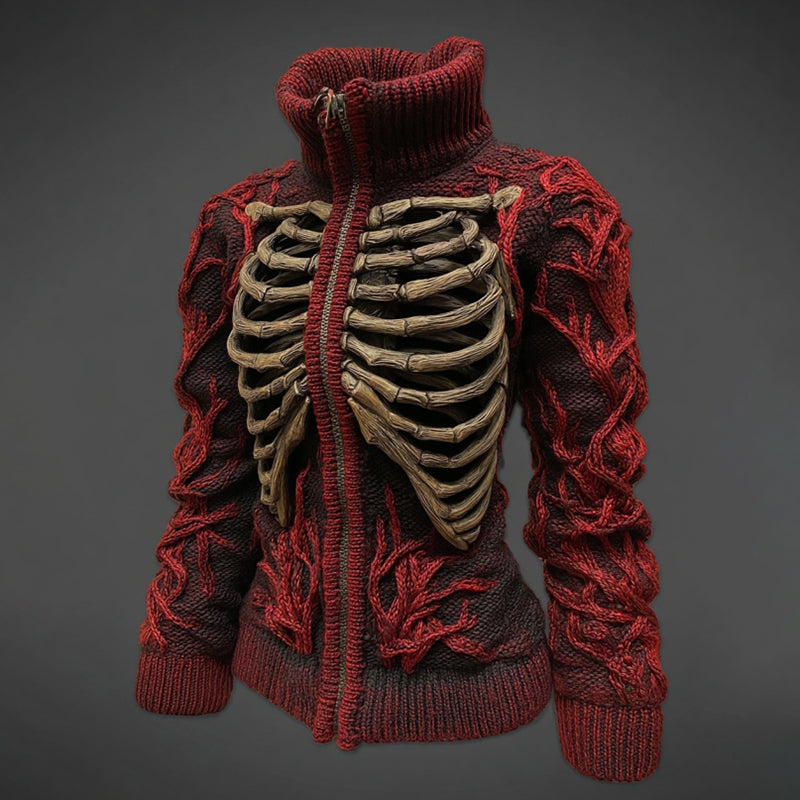 Women's Vintage Skull Art Cozy Zipper Sweater Cardigan