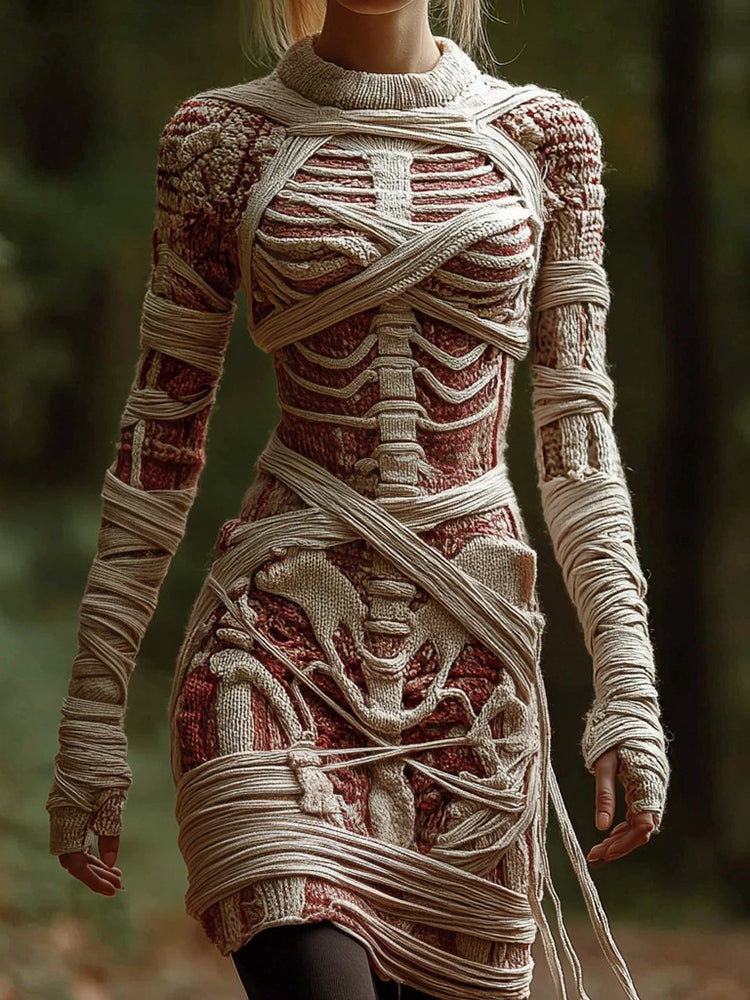Women's Vintage Halloween Mummy Bandage Art Knit Dress