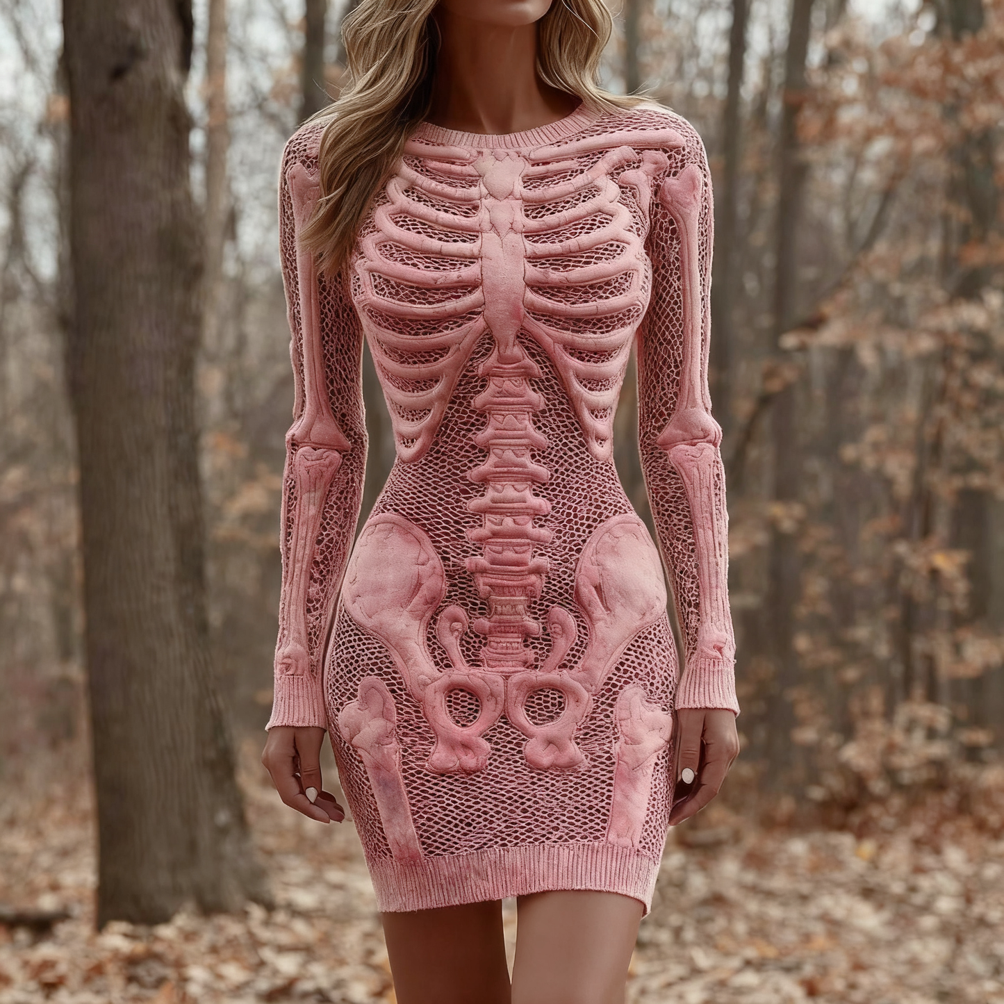 Women's Vintage Halloween Skeleton Bones Comfortable Elegant Sweater Dress
