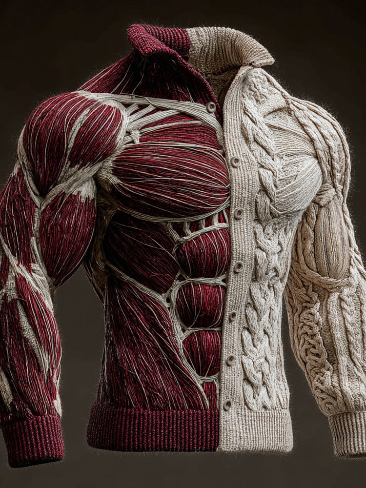 Men's Halloween Muscle Anatomy Art Cozy Sweater Cardigan