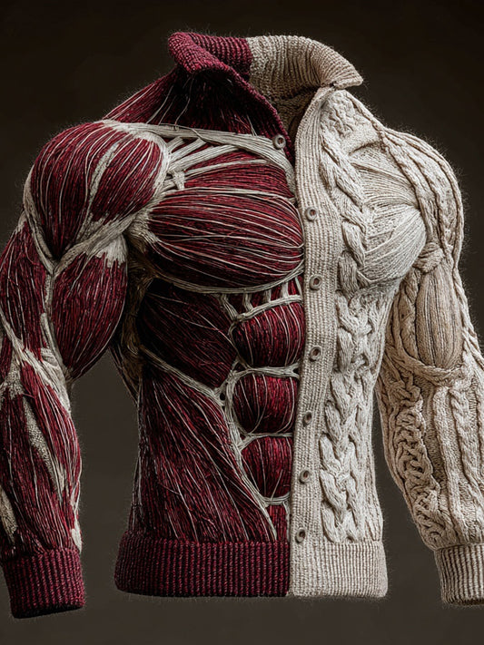 Men's Halloween Muscle Anatomy Art Cozy Sweater Cardigan